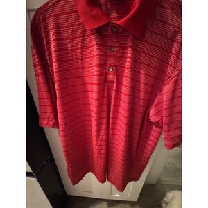 Nike Golf Dri Fit Men's XL Red White Striped Polo Shirt Golf Athletic